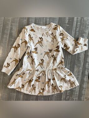 H&M Beige and Brown Bambi Print Long Sleeve Dress